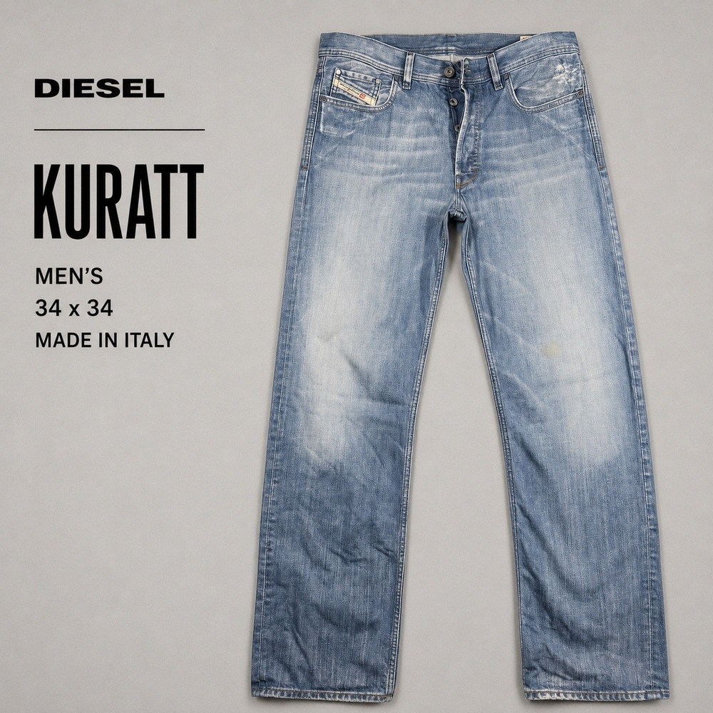 Diesel Kuratt Mens Jeans 34x34 Made in‎ Italy Blue Straight Leg Wash 0070Z Denim